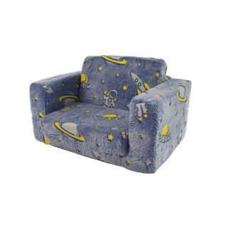 Fauteuil Modulable Pour Enfant 65x42-106x28.5 Cm, Transformable En Couchage, Tissu Doux, Bleu