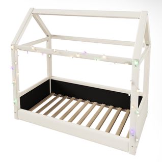 Lit Cabane Enfant 90x200cm Avec Éclairage LED, Style Moderne Et Ludique, Mdf, Lin Beige