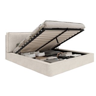 Lit Coffre Moderne 180x200 Cm Avec Rangements, Lit Double, Structure Stable, En Chenille Beige