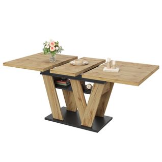 Table Extensible 119/158.5x80x75 Cm, Rallonge Latérale, Rangement Ouvert, Mdf, Couleur Bois+noir