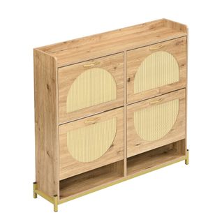 Meuble à Chaussures 108,5x24x100 Cm, Compact Avec Étagère Supérieure, Mdf, Couleur Bois