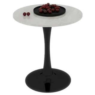 Bout De Canapé Ronde 70x70x72 Cm, Design Minimaliste, Motif De Marbre En Mdf, Noir Et Blanc