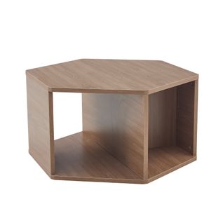 Table Basse Hexagonale 79x69,4x40 Cm Avec Motif Bois, Rangement, Design Moderne, Mdf Marron
