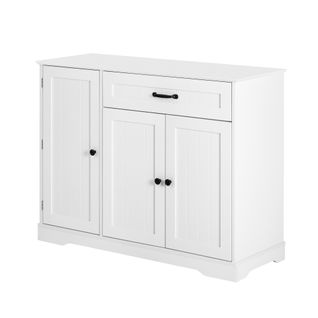 Desserte Moderne 107x40x84 Cm à 3 Portes Et Rangements, 1 Tiroir, Porte-bouteilles, Mdf, Blanc