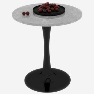 Table Basse Ronde 70 Cm, Design Minimaliste, Avec Motif De Marbre En Mdf, Noir Et Gris