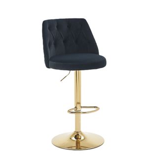 Lot De 2 Tabourets De Bar 54x48x113 Cm, Velours Réglable Pivotant, Assise Épaisse, Métal, Noir+doré
