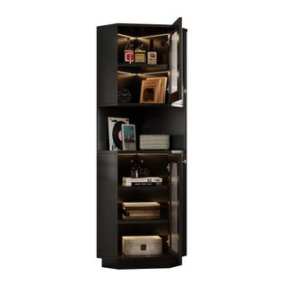 Vitrine 45x45x166,5 Cm, Éclairage LED, 2 Portes + Étagère, Mdf, Verre, Couleur Noir