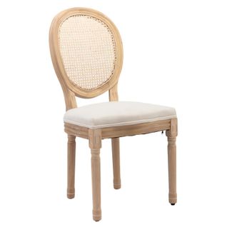 Lot De 2 Chaises 59,5x49x95 Cm, Style Français Ancien, Dossier En Rotin, Cadre En Bois, Lin Beige