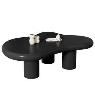 Table Basse 97x67x32 Cm, Forme Nuage Irrégulière, Urface Noire, Patins En Feutre, Mdf, Couleur Noire