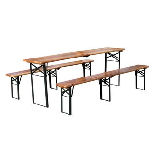 Ensemble Table De Jardin Pliante 220x50x78 Cm Et 2 Bancs, 3 Pièces, Bois, Métal, Couleur Bois+noir
