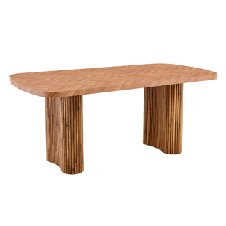 Table Bass Ovale 180x90x76 Cm Avec Motif Bois, Colonne Arquée Design, Plateau 4 Cm En Mdf, Marron