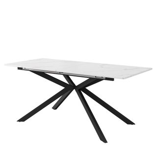 Table Extensible 150/180x70x75.5 Cm, Piètement Croix, Plateau En Motif Marbre, Mdf, Noir+blanc