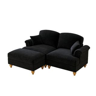 Canapé Modulable 194x140x93 Cm, 2 Places, 2 Styles Avec Jupe Amovible, Pouf, Chenille, Couleur Noir