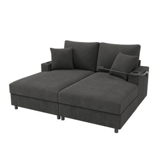 Canapé 163x140x82 Cm, Support Téléphone Rotatif Et Ports USB, Velours Côtelé, Couleur Gris