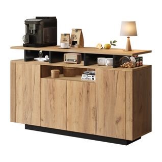 Buffet 140x40x85 Cm, 4 Portes Et 3 Niches, Rangement, Motif Bois, Panneau De Particules, Bois