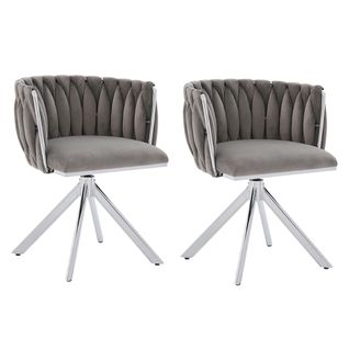 Lot De 2 Chaises Rotatif 56x50x70 Cm, Rotation 180 Degrés, Dossier Ergonomique, Métal, Velours, Gris