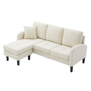 Canapé D'angle Modulable 166x118x77 Cm, Réversible Avec Chaise Longue, Tissu Coton-lin, Beige Clair