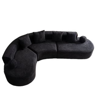 Canapé D'angle 327x215x80 Cm, Grand Modèle Familial, Chenille, Mousse, Couleur Noire