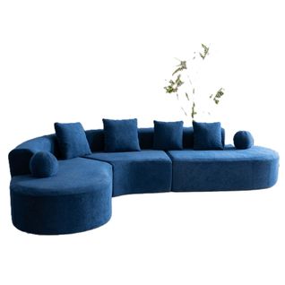 Canapé D'angle 327x215x80 Cm, Grand Canapé Modulable 5 Places, Assise Épaisse 7 Cm, Chenille, Bleu