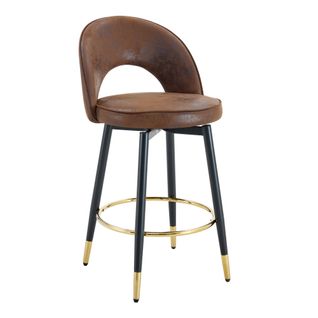 Lot De 2 Tabourets De Bar, Hauteur D'assise 63.5 Cm, Dossier Ajouré, Tissu Et Métal, Brun Et Noir