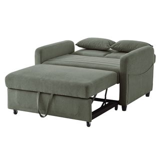 Canapé 2 Places 143.5x114x82.5 Cm, Convertible Extensible, Tissu Coton-lin, Bois-métal, Vert