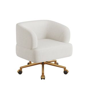 Fauteuil De Bureau 71x60x71cm, Assise 20cm, Rotation à 360 Degrés, 5 Roulettes, Chenille, Beige+doré