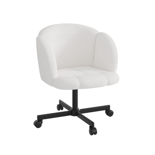 Fauteuil De Bureau 66x64x77/87 Cm, Réglable 44 à 54 Cm, à Roulettes, Métal, Teddy, Beige+noir