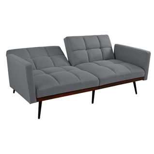 Canapé Convertible 2 Places 146x89 Cm, Dossier Réglable 5 Positions, Tissu Lin, Pieds Métal, Gris