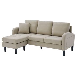 Canapé D'angle Modulable 166x118x77 Cm, Chaise Longue Réversible, Tissu Velours Côtelé, Marron Clair