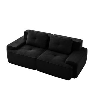 Canapé Modulaire 2 Places 204x104x69cm, Assise Profonde 74 Cm En Mousse 32d, Velours Côtelé Noir