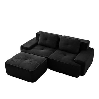 Canapé Modulable 2 Places 204x177x69cm, Profondeur 74 Cm, Assise Confort Nuage, Velours Côtelé, Noir