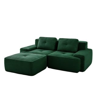 Canapé Modulable 2 Places 204x177x69cm, Assise Profonde 74 Cm, Velours Côtelé Vert