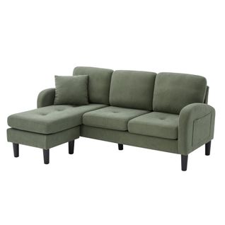 Canapé D'angle L 166x118x77 Cm, Modulable Chaise Longue, Velours Côtelé, Mousse, Couleur Verte