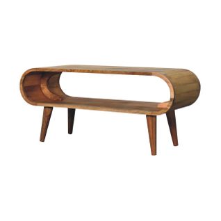 Table Basse 90x35x40 Cm, Espace De Rangement Ouvert, Fini Naturel, Bois De Manguier, Couleur Brun