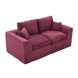 Canapé 2 Places 204x102,5x84 Cm, Confort Renforcé, Tissu Velours Côtelé, Couleur Bordeaux