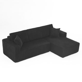 Canapé D'angle Modulable 235x128x60 Cm, 2 Places Avec Chaiselongue, Velours Côtelé, Couleur Noire