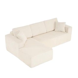 Canapé D'angle Compressé 235x128x60 Cm, Velours Côtelé Beige