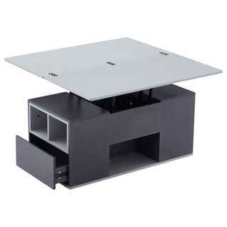 Table Basse Relevable 100x51x47 Cm, Design 2 En 1 Avec Rangement, Panneau De Particules, Gris
