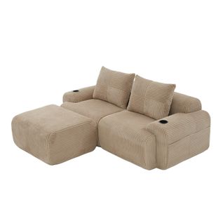 Canapé Modulable 2 Places 200x174x80 Cm, Porte-gobelet Et Poche Latérale, Velours Côtelé Kaki