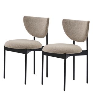 Lot De 2 Chaises Repas 47x47x76 Cm, Sans Accoudoirs, Métal Et Tissu, Beige+noir, Charge 130 Kg