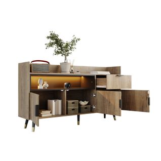 Buffet 160x35x82 Cm, Étagère Ouverte Et Tiroir Central, En Bois Reconstitué, Couleur Bois