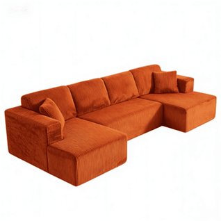 Canapé D'angle En U 332x156x88 Cm, Sans Montage, Mousse, Velours Côtelé, Couleur Orange