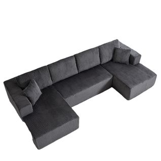 Canapé U 3 Places 332x156x88 Cm, Convertible Sans Montage Et Modulable, Velours Côtelé, Couleur Gris