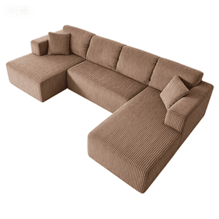 Canapé En U 3 Places, Sans Montage, Convertible En Couchage D'appoint, Velours Côtelé, Couleur Brun