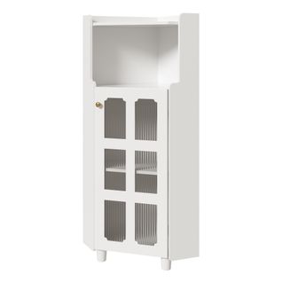 Meuble D'angle 63,5x124 Cm, Éclairage LED Pilotable Par Application, Rangement 2 En 1, Mdf , Blanc