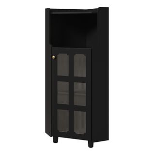 Meuble D'angle 63,5x124 Cm, Éclairage LED Pilotable Par Application, Rangement 2 En 1, Mdf , Noir