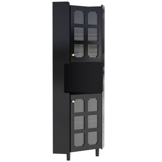 Vitrine D'angle 45x45x157.5 Cm, LED Pilotable, 3 Zones De Rangement, Mdf, Couleur Noire