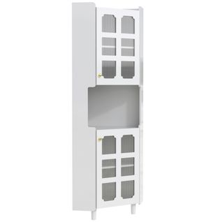 Vitrine D'angle 45x45x157.5 Cm, Éclairage LED Pilotable, 3 Zones De Rangement, 2 Portes, Mdf, Blanc
