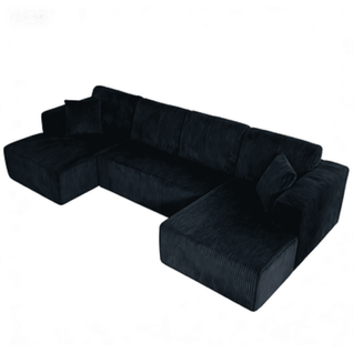 Canapé D'angle En U 332x156x88 Cm, Sans Montage Et Convertible, Velours Côtelé, Couleur Noir