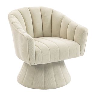Fauteuil Pivotant 360 Degrés 70x66x72 Cm, Dossier Ergonomique Enveloppant, Velours Côtelé Beige